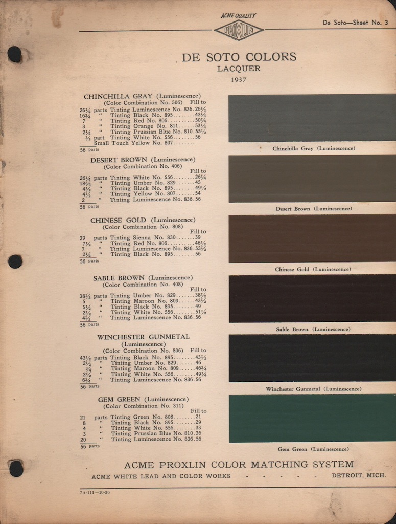 1937 DeSoto Paint Charts Acme 1